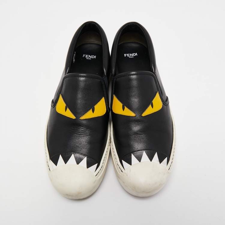Pre Owned Fendi Black Leather Monster Slip On Sneakers Size 38.5