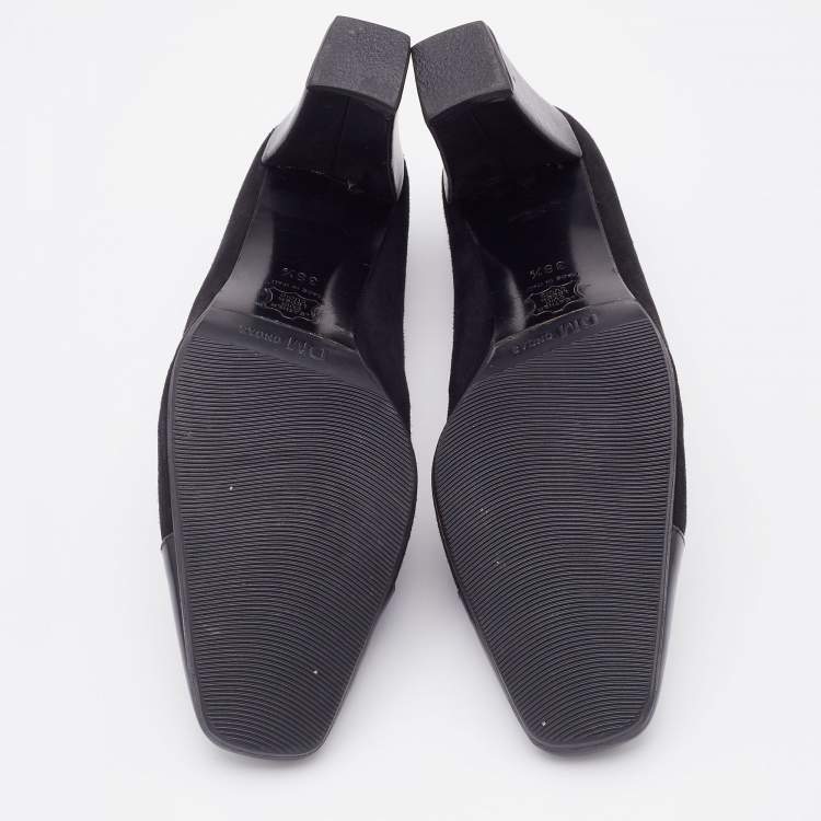 Pre Owned Fendi Vintage Black Suede and Leather Block Heel Pumps Size 38.5