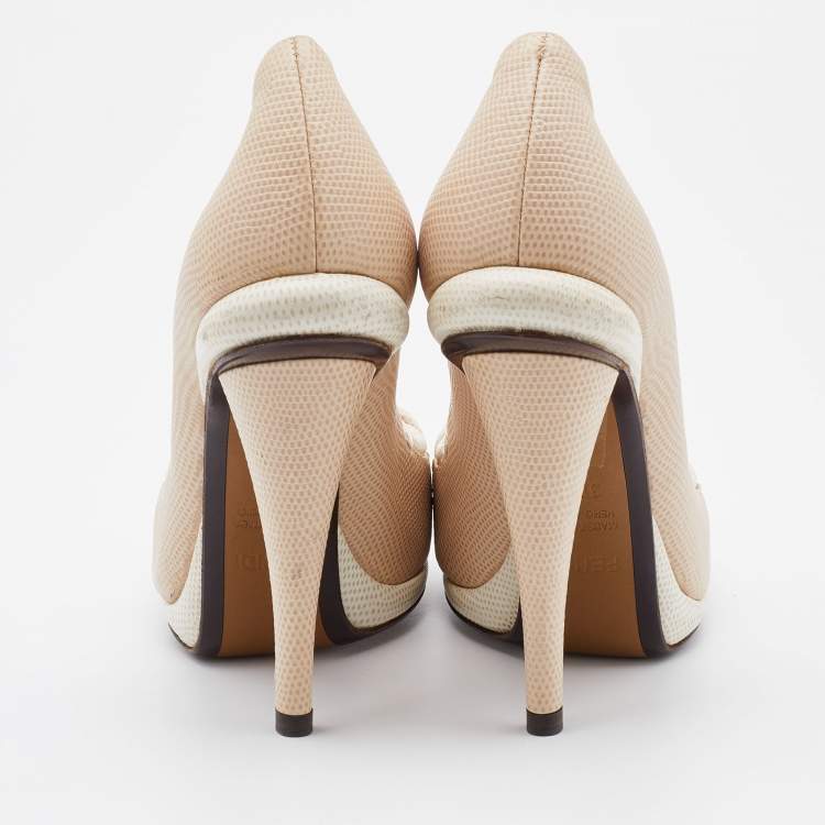 Pre Owned Fendi Multicolor Lizard Embossed Leather Loafer Pumps Size 38.5