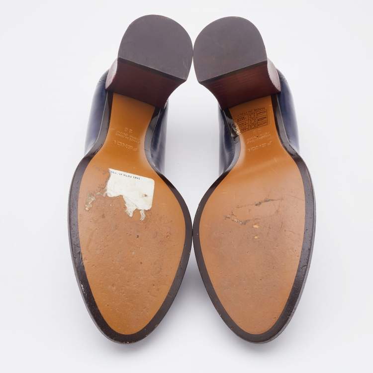 م�ملوكة مسبقًا Fendi Navy Blue Leather Austin Block Heel Loafer Pumps Size 38