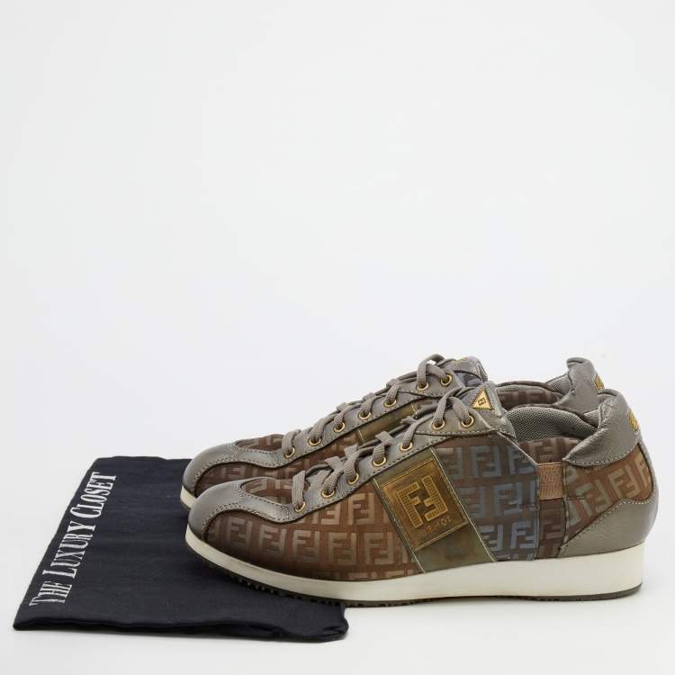 Pre Owned Fendi Multicolor Leather and Zucca Canvas Low Top Sneakers Size 38