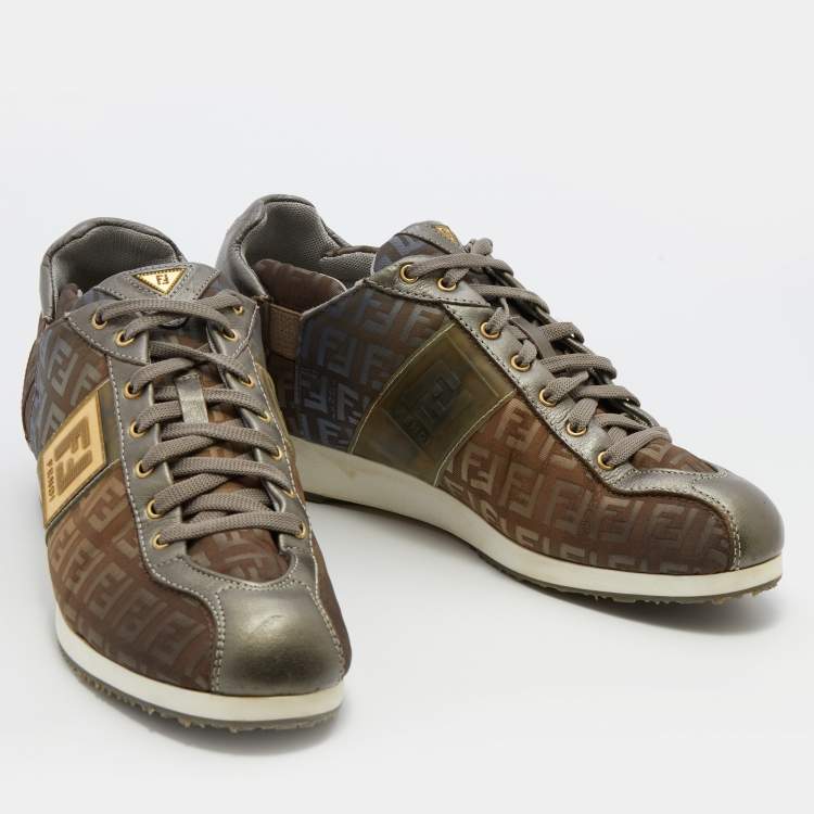 Pre Owned Fendi Multicolor Leather and Zucca Canvas Low Top Sneakers Size 38