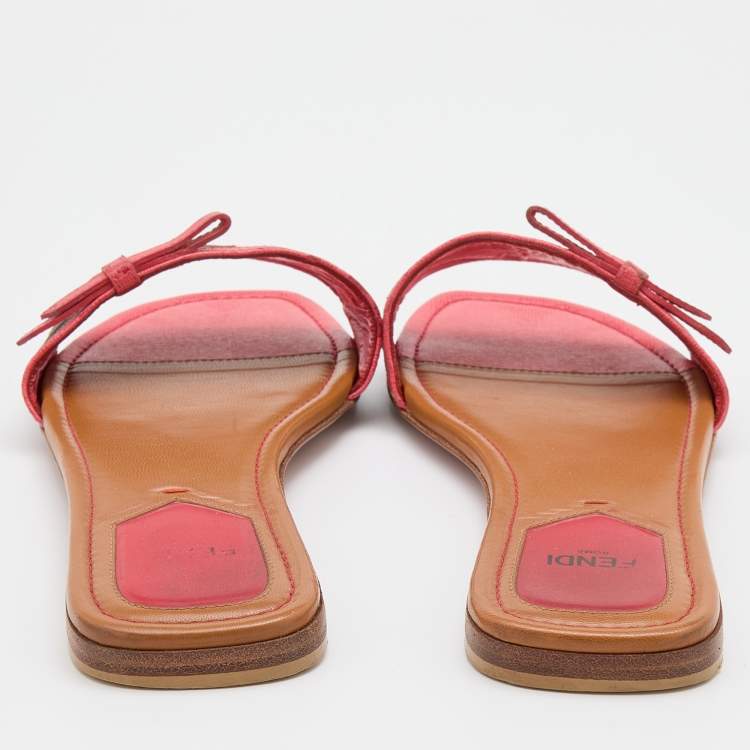 Pre Owned Fendi Brown/Pink Zucca Canvas and Leather Flat Slides Size 38