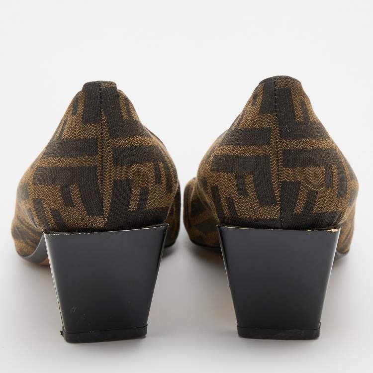 Pre Owned Fendi Brown/Black Zucca Canvas and Patent Leather Square Toe Pumps Size 41