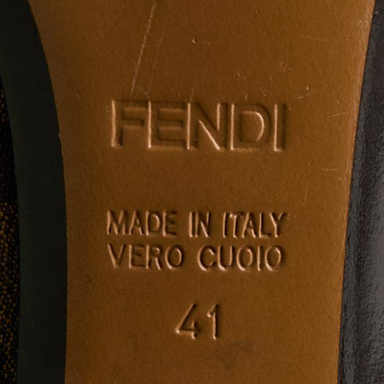 Pre Owned Fendi Brown/Black Zucca Canvas and Patent Leather Square Toe Pumps Size 41