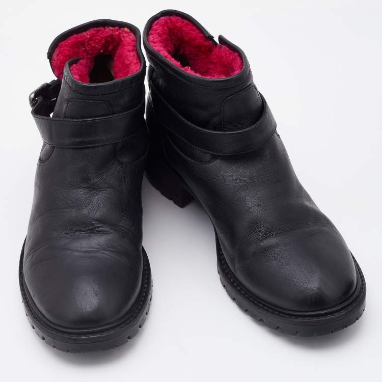 Pre Owned Fendi Black Leather Combat Ankle Boots Size 37
