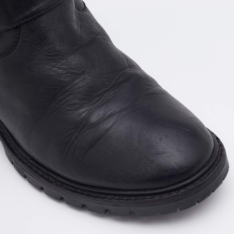 Pre Owned Fendi Black Leather Combat Ankle Boots Size 37