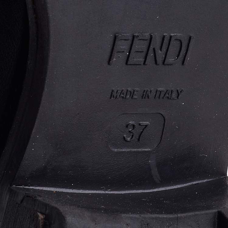 Pre Owned Fendi Black Leather Combat Ankle Boots Size 37