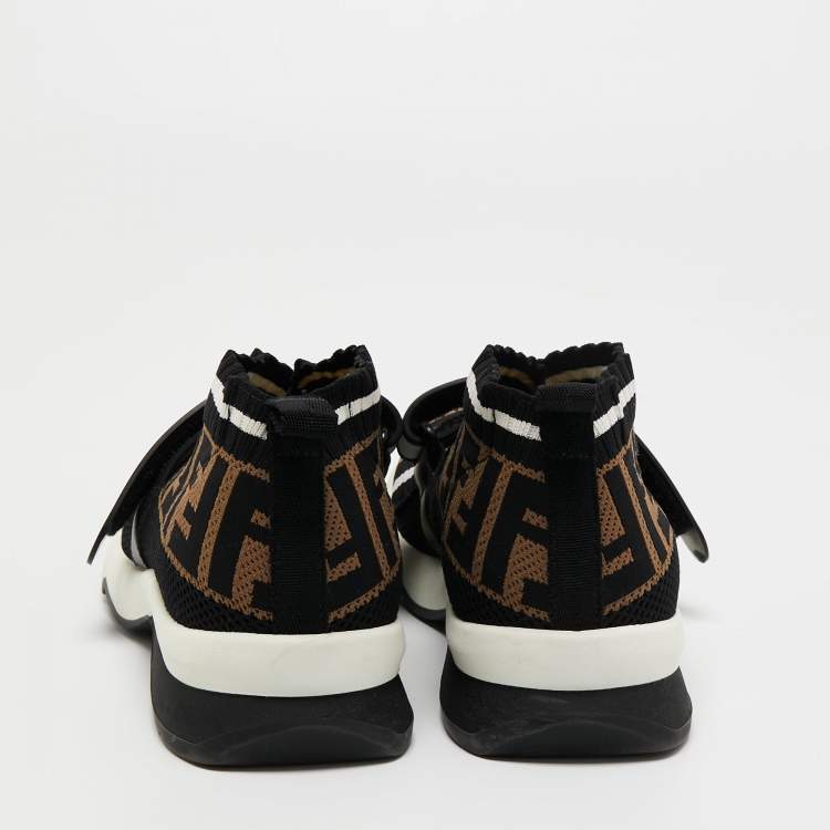 Pre Owned Fendi Black/Tobacco Zucca Knit Fabric Rockoko Sneakers Size 37