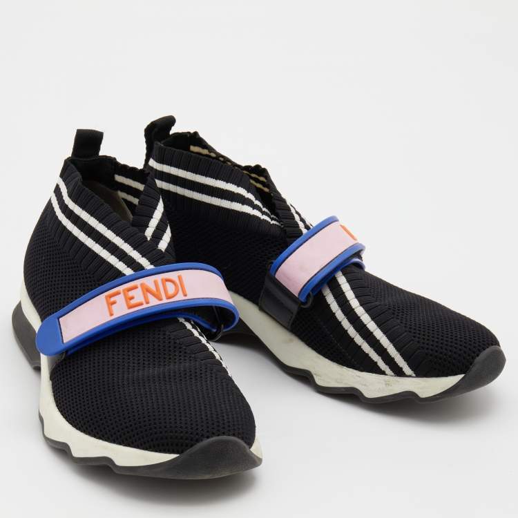 Pre Owned Fendi Black Knit Fabric Rockoko Low Top Sneakers Size 36