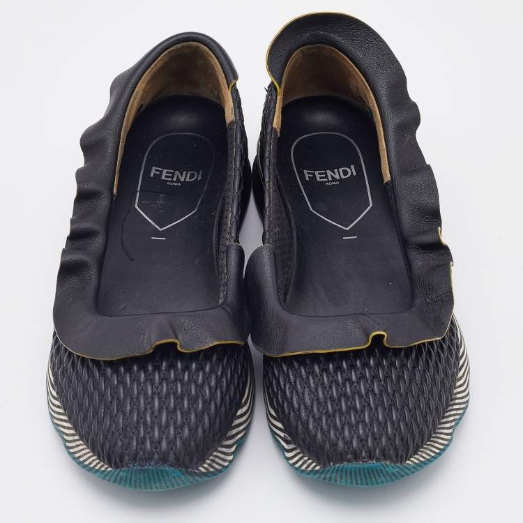 Pre Owned Fendi Black Leather Ruffle Slip On Sneakers Size 39.5