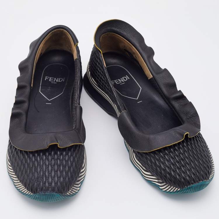 Pre Owned Fendi Black Leather Ruffle Slip On Sneakers Size 39.5