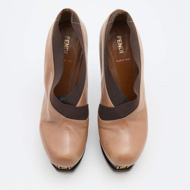 Pre Owned Fendi Brown Leather and Elastic Fendista Criss Cross Platform Booties Size 39