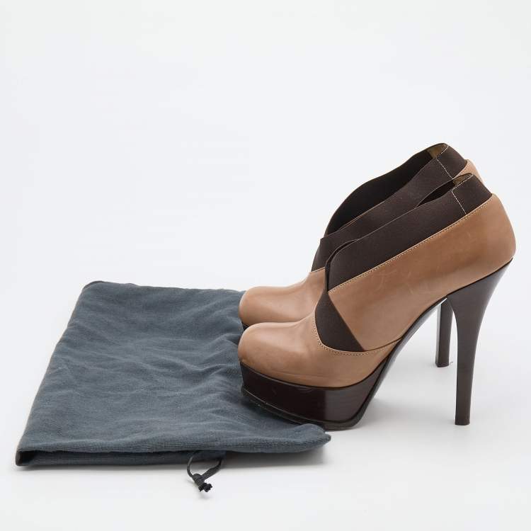 Pre Owned Fendi Brown Leather and Elastic Fendista Criss Cross Platform Booties Size 39