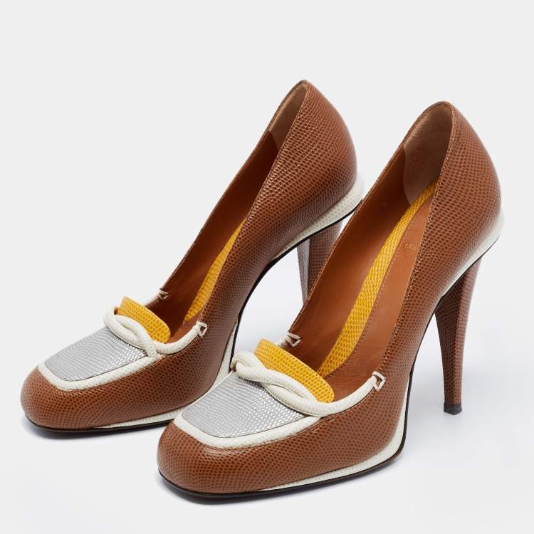 Pre Owned Fendi Multicolor Lizard Embossed  Loafer Pumps Size 40