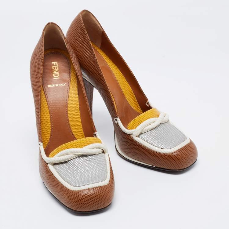 Pre Owned Fendi Multicolor Lizard Embossed  Loafer Pumps Size 40