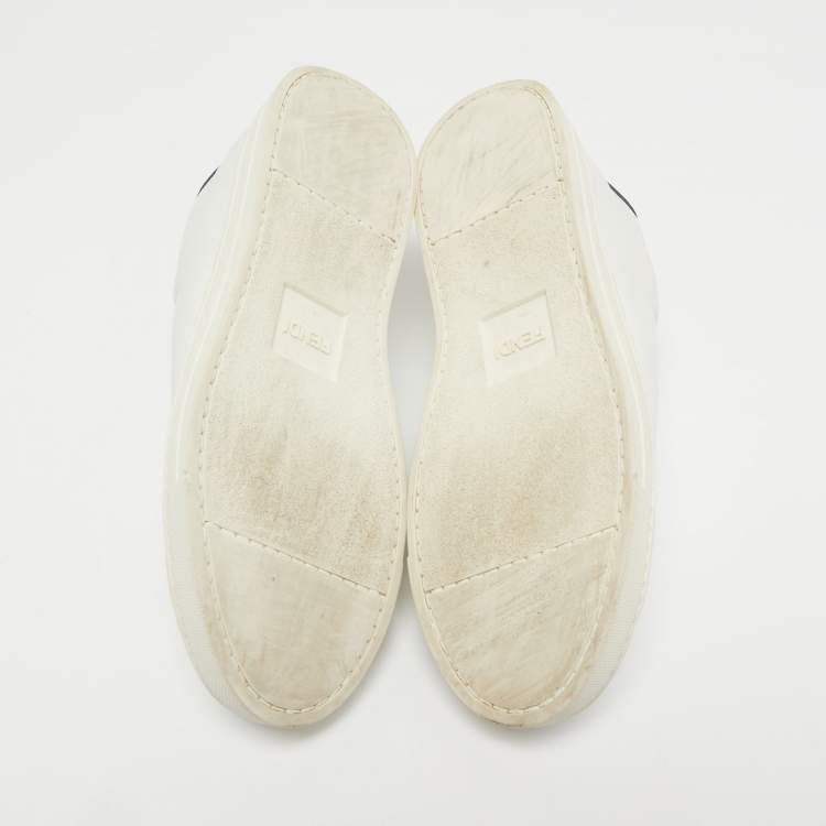 Pre Owned Fendi White Leather Knitted Logo Rockoclick Low Top Sneakers Size 36