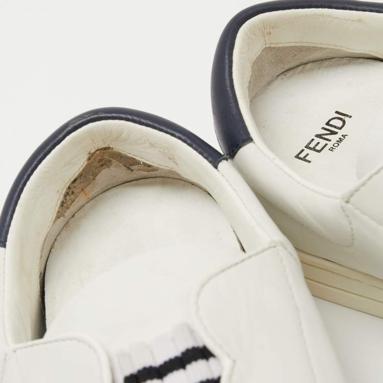 Pre Owned Fendi White Leather Knitted Logo Rockoclick Low Top Sneakers Size 36
