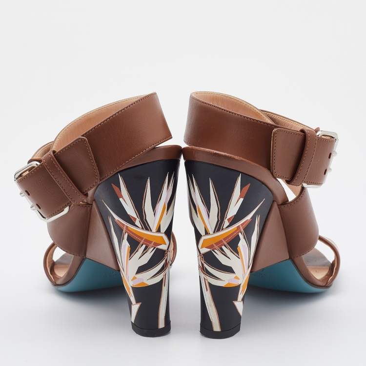 Pre Owned Fendi Brown Leather Open Toe Ankle Strap Sandals Size 40