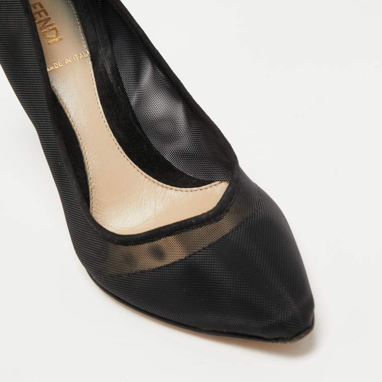 Pre Owned Fendi Black Suede and Mesh Pointed Toe Pumps Size 36