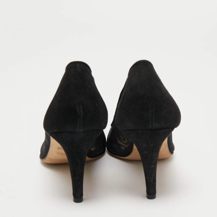 Pre Owned Fendi Black Suede and Mesh Pointed Toe Pumps Size 36