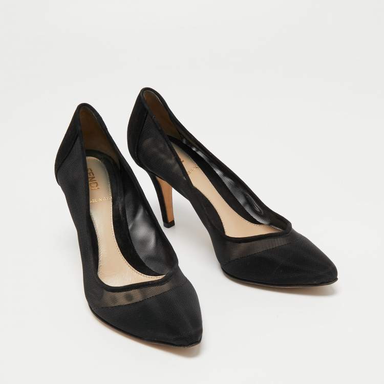 Pre Owned Fendi Black Suede and Mesh Pointed Toe Pumps Size 36