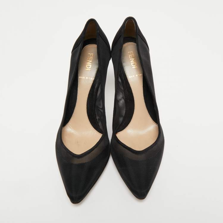 Pre Owned Fendi Black Suede and Mesh Pointed Toe Pumps Size 36