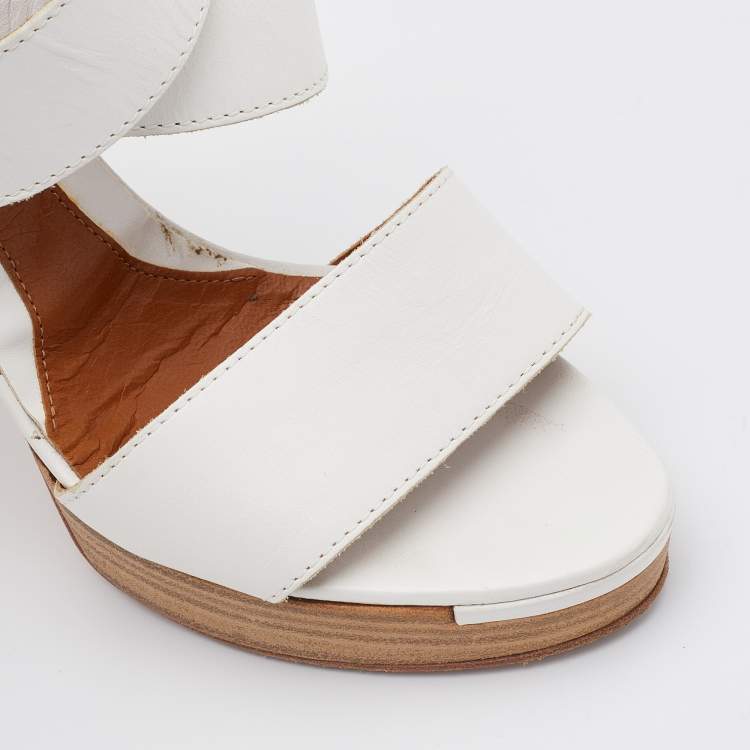 Pre Owned Fendi White Leather Criss Cross Ankle Strap Platform Sandals Size 38.5