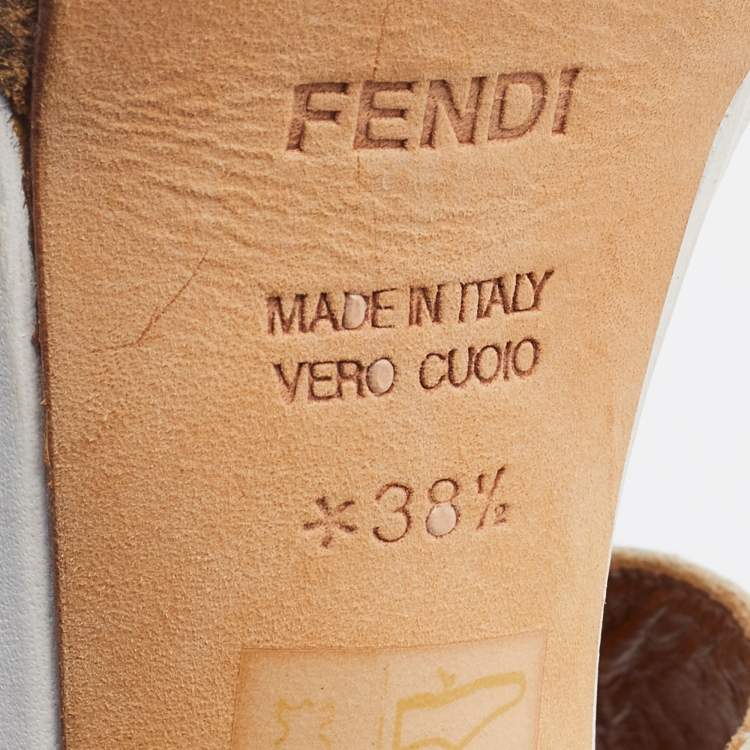Pre Owned Fendi White Leather Criss Cross Ankle Strap Platform Sandals Size 38.5