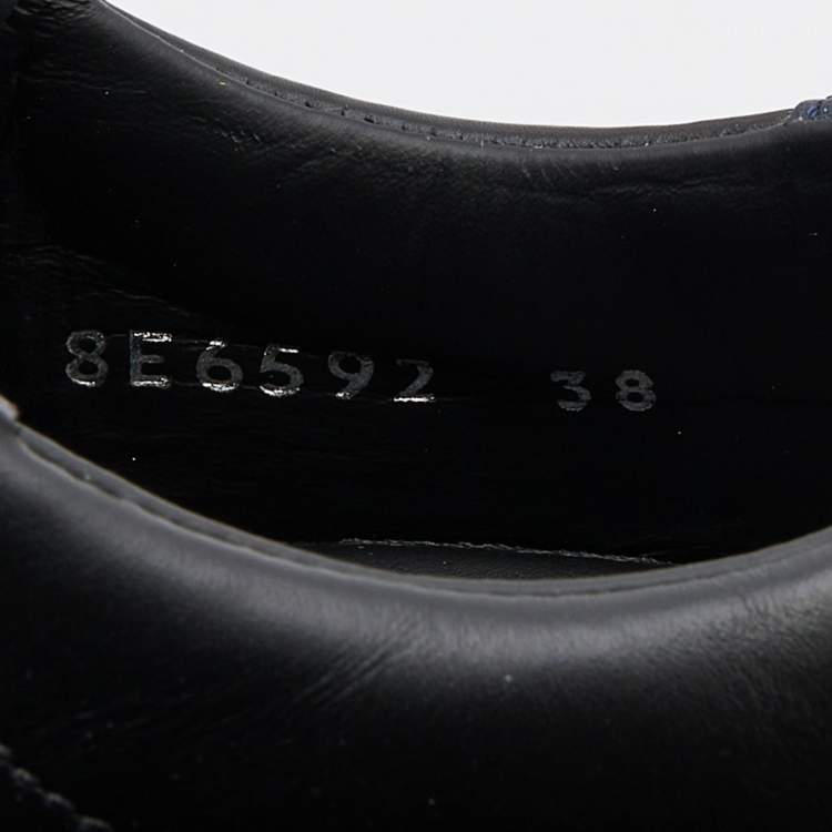 Pre Owned Fendi Black Leather Rockoko Scallop Slip On Sneakers Size 38
