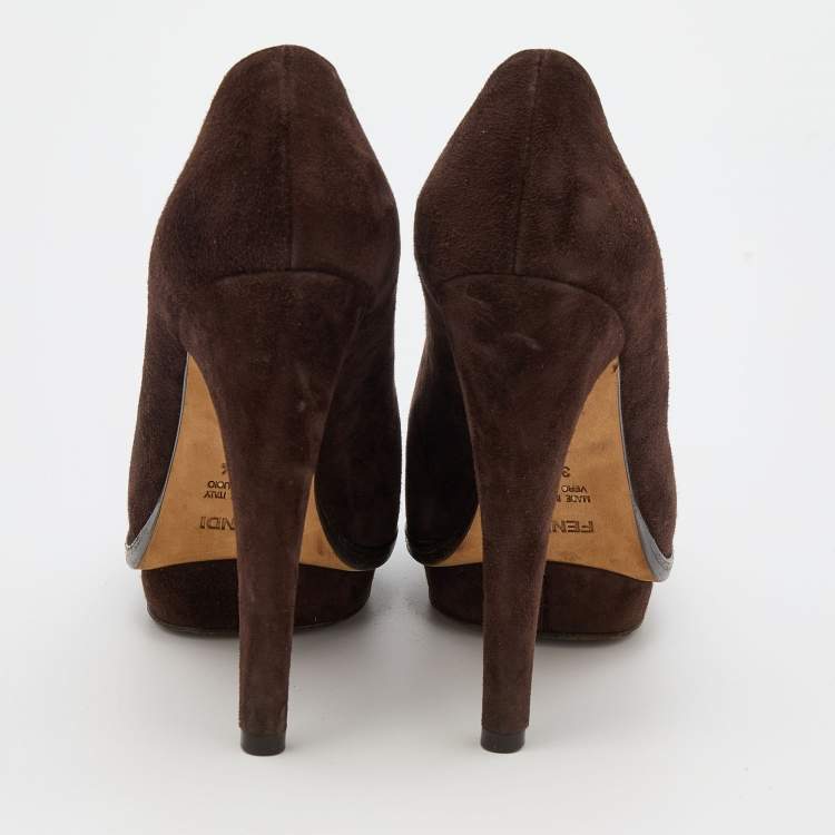 Pre Owned Fendi Brown Suede Pumps Size 38.5