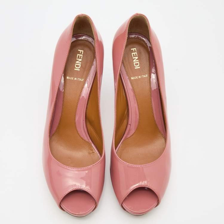 Pre Owned Fendi Pink Patent Leather Peep Toe Pumps Size 37.5