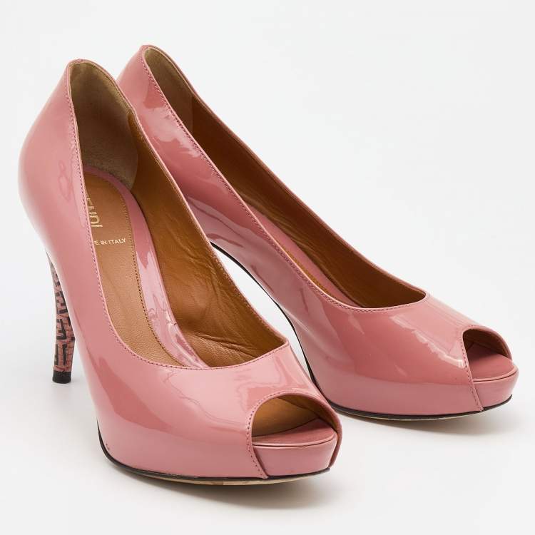 Pre Owned Fendi Pink Patent Leather Peep Toe Pumps Size 37.5