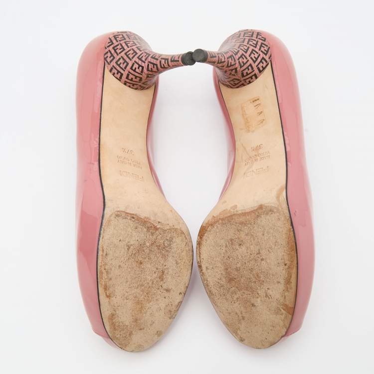 Pre Owned Fendi Pink Patent Leather Peep Toe Pumps Size 37.5