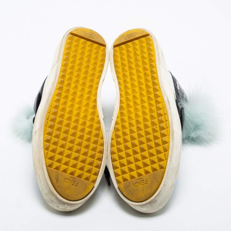 Pre Owned Fendi Multicolor Leather And Fox Fur Karlito High Top Sneakers  Size 38