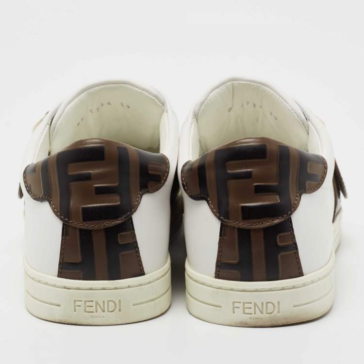 Pre Owned Fendi White and Brown FF Logo Sneakers Size 39