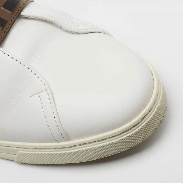 Pre Owned Fendi White and Brown FF Logo Sneakers Size 39