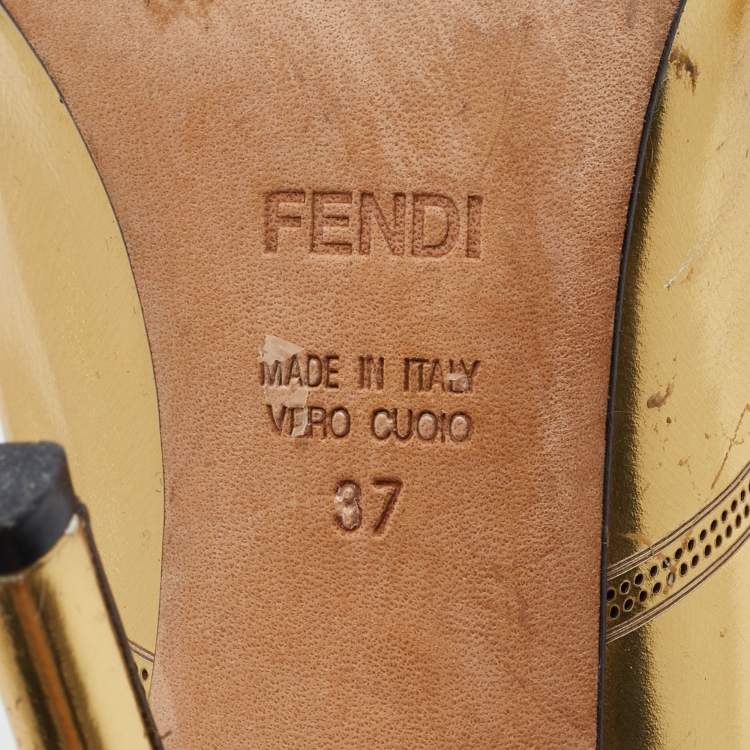 Pre Owned Fendi Metallic Gold Leather Perforated Brogue Detail Pumps Size 37