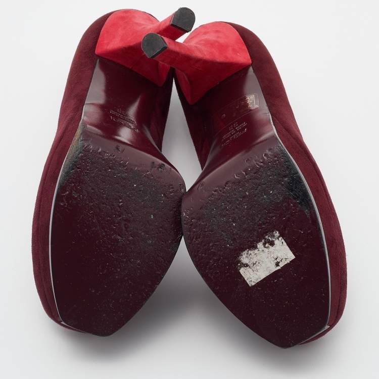 Pre Owned Fendi Burgundy Suede Fendista Platform Pumps Size 38