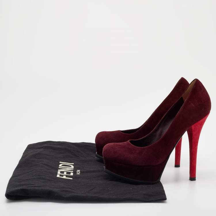 Pre Owned Fendi Burgundy Suede Fendista Platform Pumps Size 38