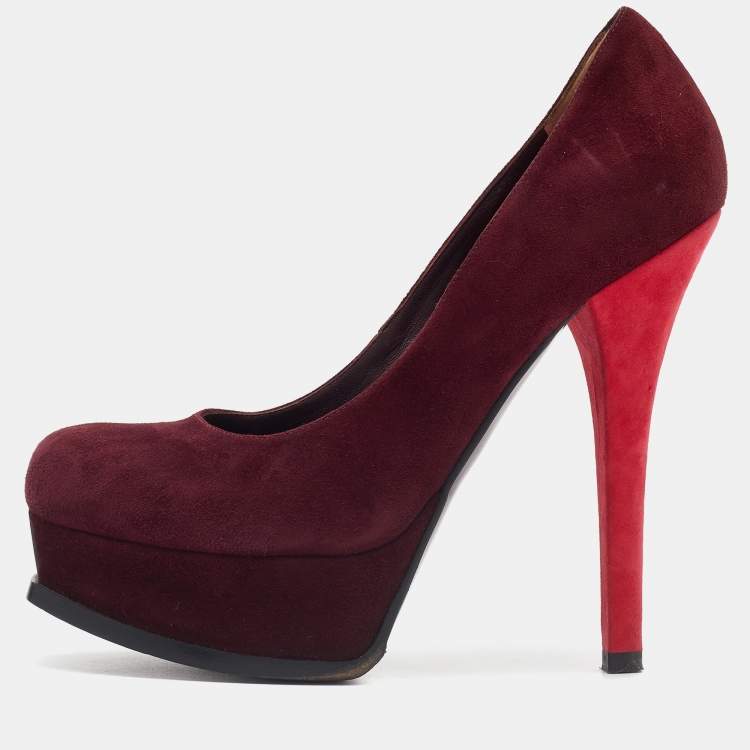 Pre Owned Fendi Burgundy Suede Fendista Platform Pumps Size 38