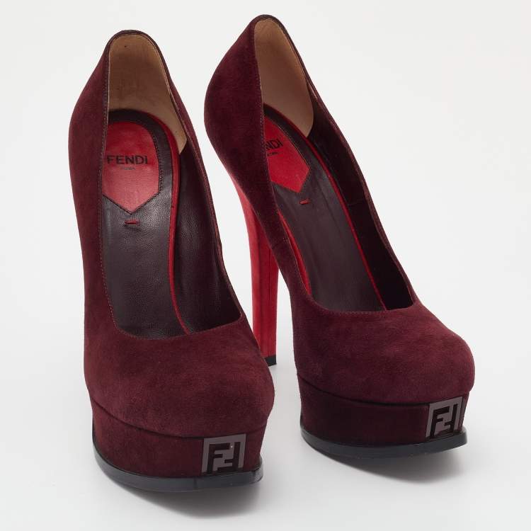 Pre Owned Fendi Burgundy Suede Fendista Platform Pumps Size 38