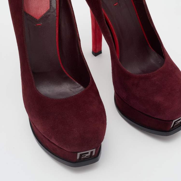Pre Owned Fendi Burgundy Suede Fendista Platform Pumps Size 38