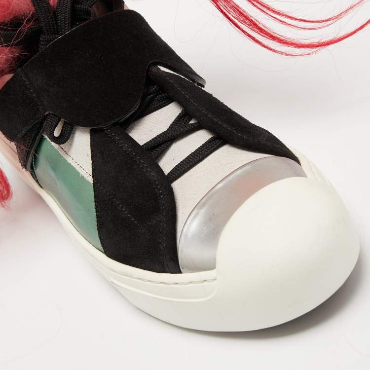 Pre Owned Fendi Multicolor Leather, Suede and Fur Karlito Sneakers Size 40