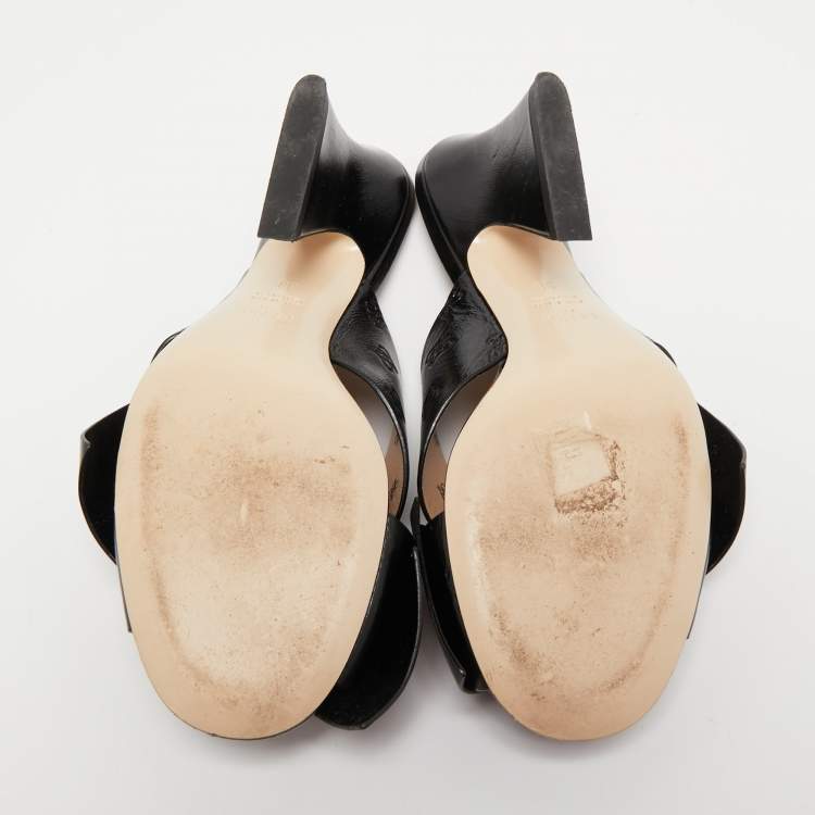Pre Owned Fendi Black Leather Bow FF Karligraphy Slide Sandals Size 38