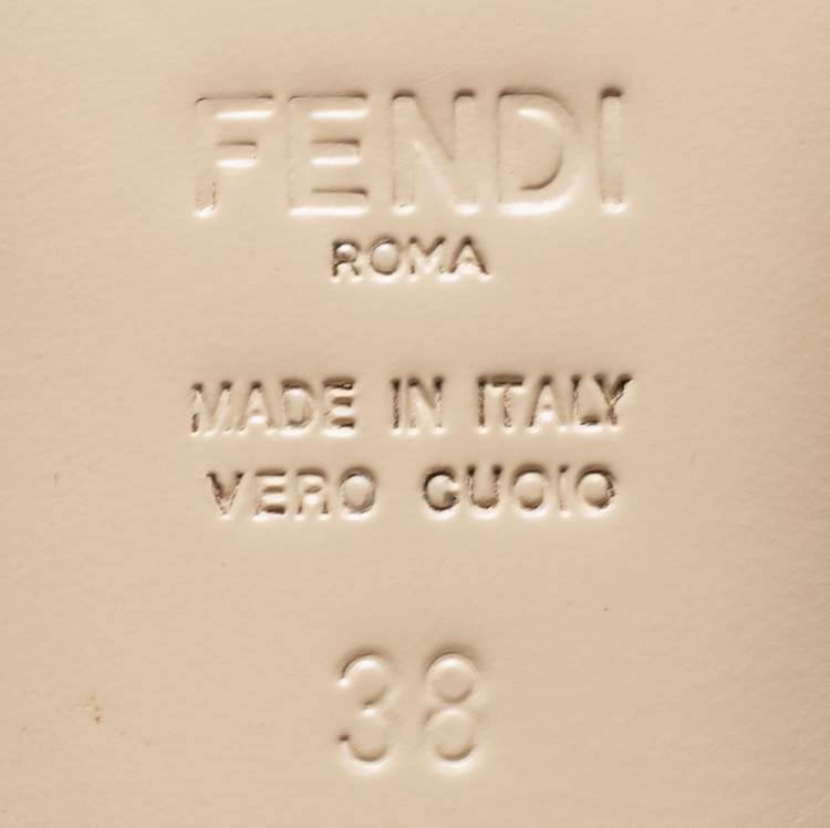 Pre Owned Fendi Beige Leather Bow FF Karligraphy Slide Sandals Size 38