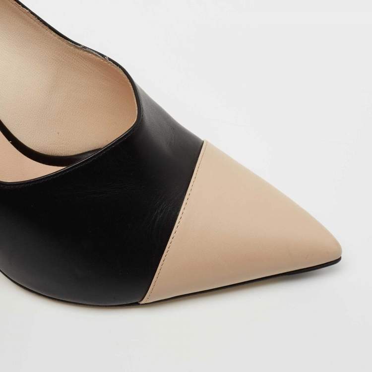 مملوكة مسبقًا Fendi Black/Beige Leather Pointed Toe Pumps Size 40
