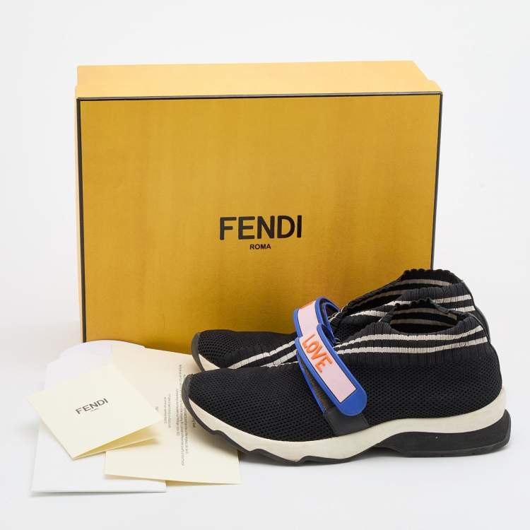 Pre Owned Fendi Black Knit Fabric Rockoko Sneakers Size 37