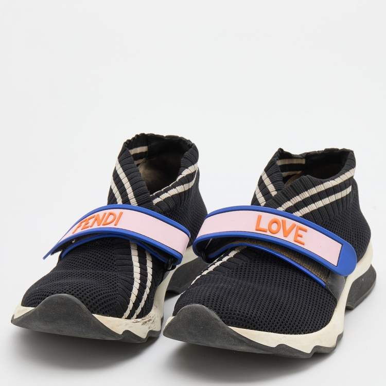Pre Owned Fendi Black Knit Fabric Rockoko Sneakers Size 37