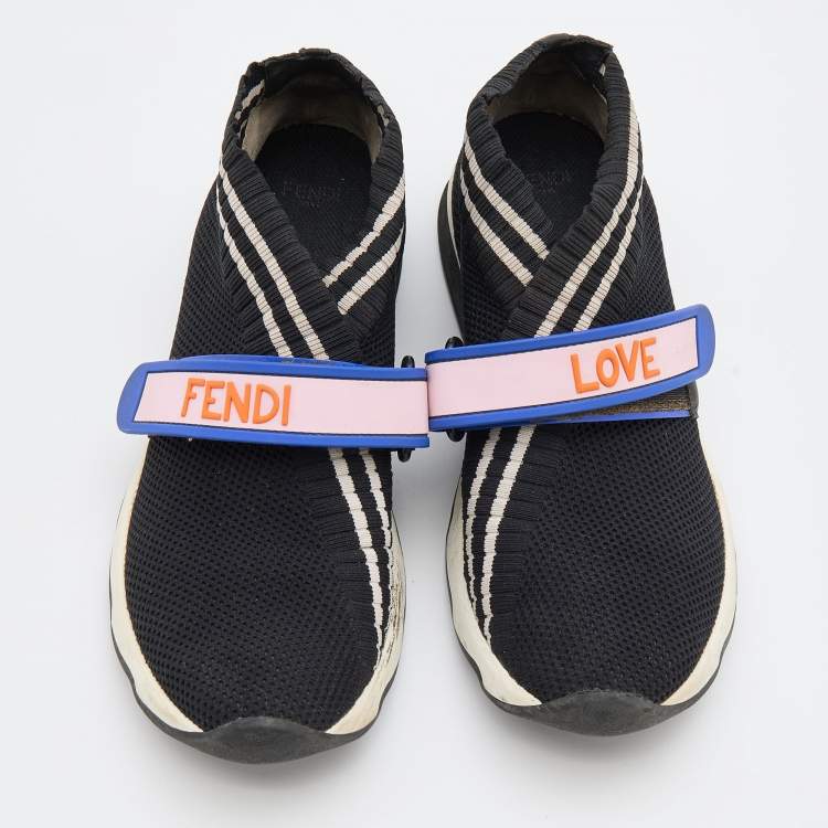 Pre Owned Fendi Black Knit Fabric Rockoko Sneakers Size 37
